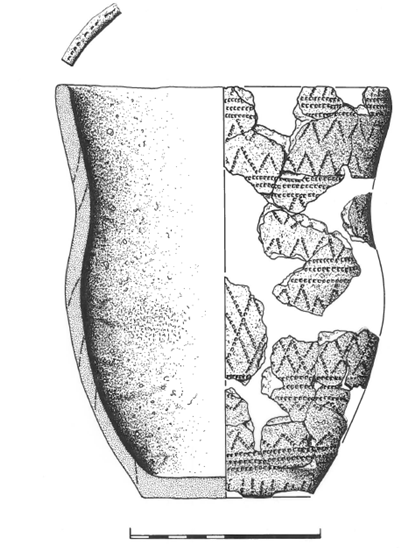 Illustration by Alan Braby showing the Drumnadrochit beaker fragments reconstructed